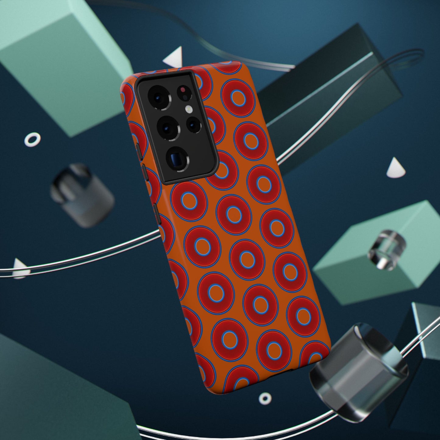 Impact-Resistant Lumpy Donut Case - red vivid donut print w/dark orange background
