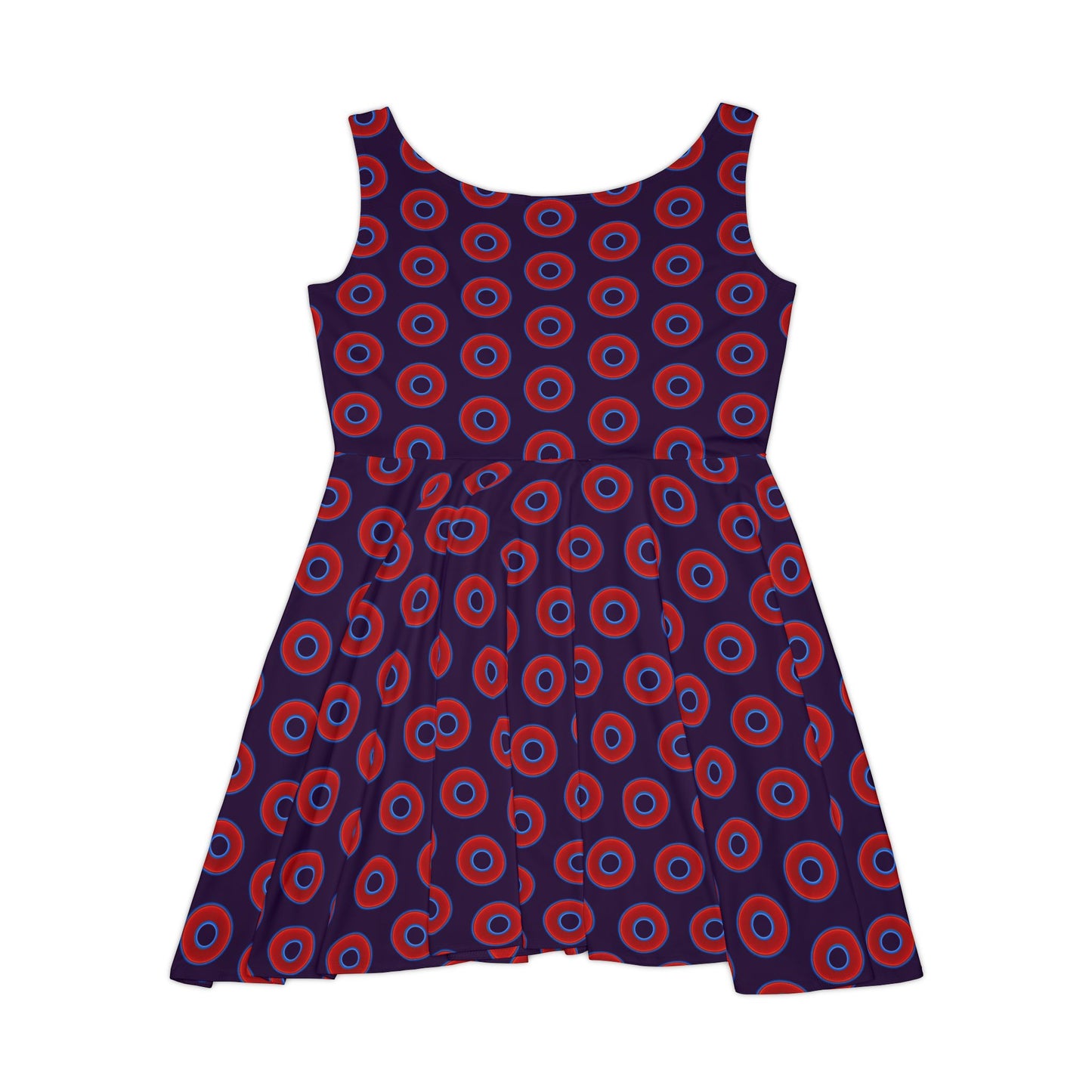 Women's Skater Donut Dress - vivid red donut print w/midnight purple background