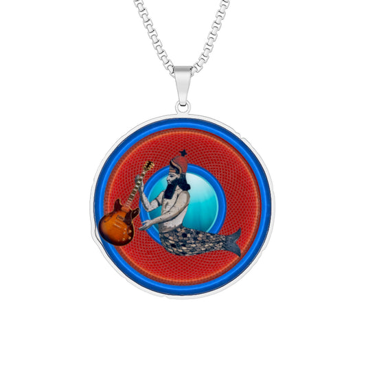 Lump's Heady Donut Necklace - 1" x 1" Stainless Steel Pendant - "Dagon's Doggone Donut Pendant" - red rustic donut - w/deep sea - variant 3