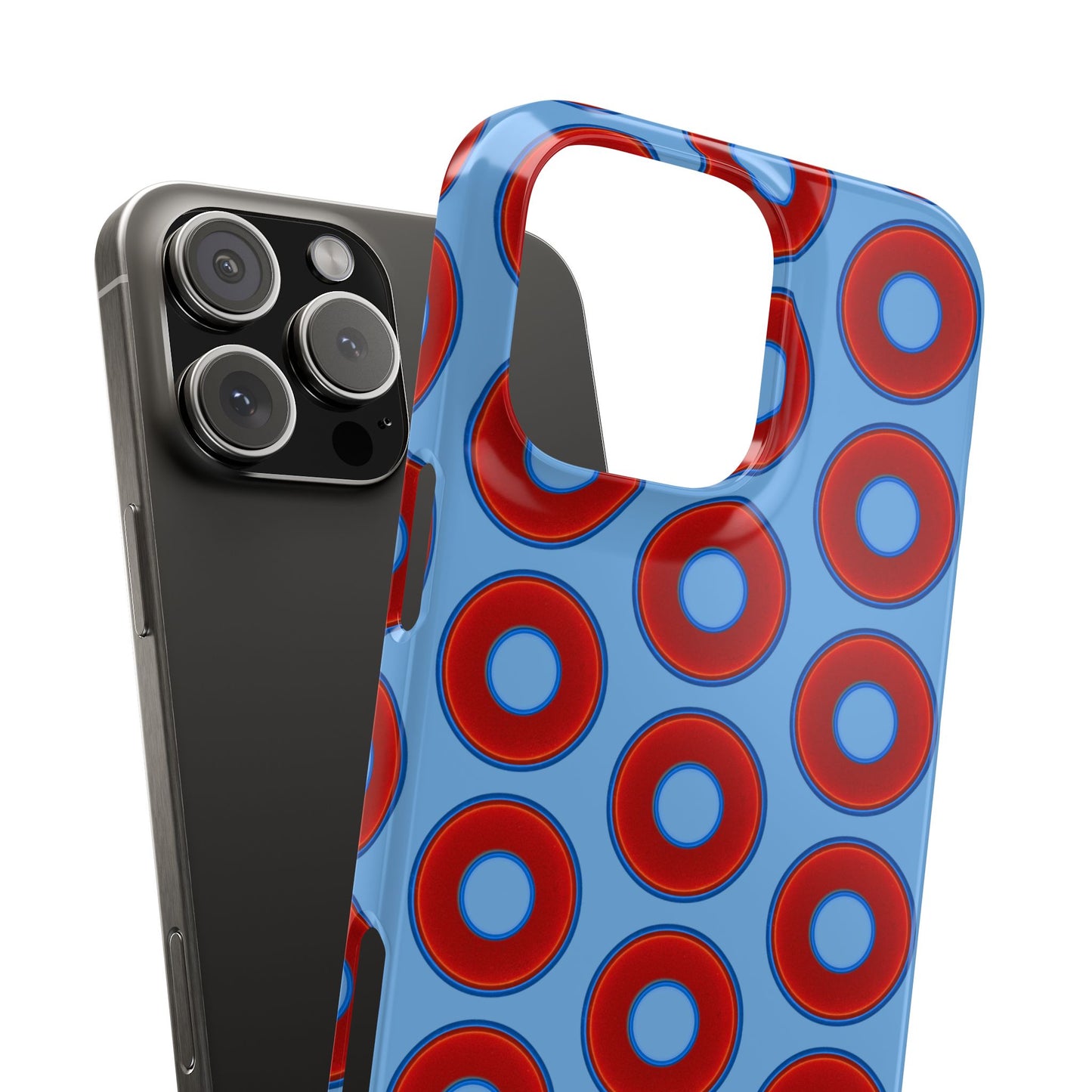 Lumpy Donut Snap Case - red vivid donut print w/light blue background