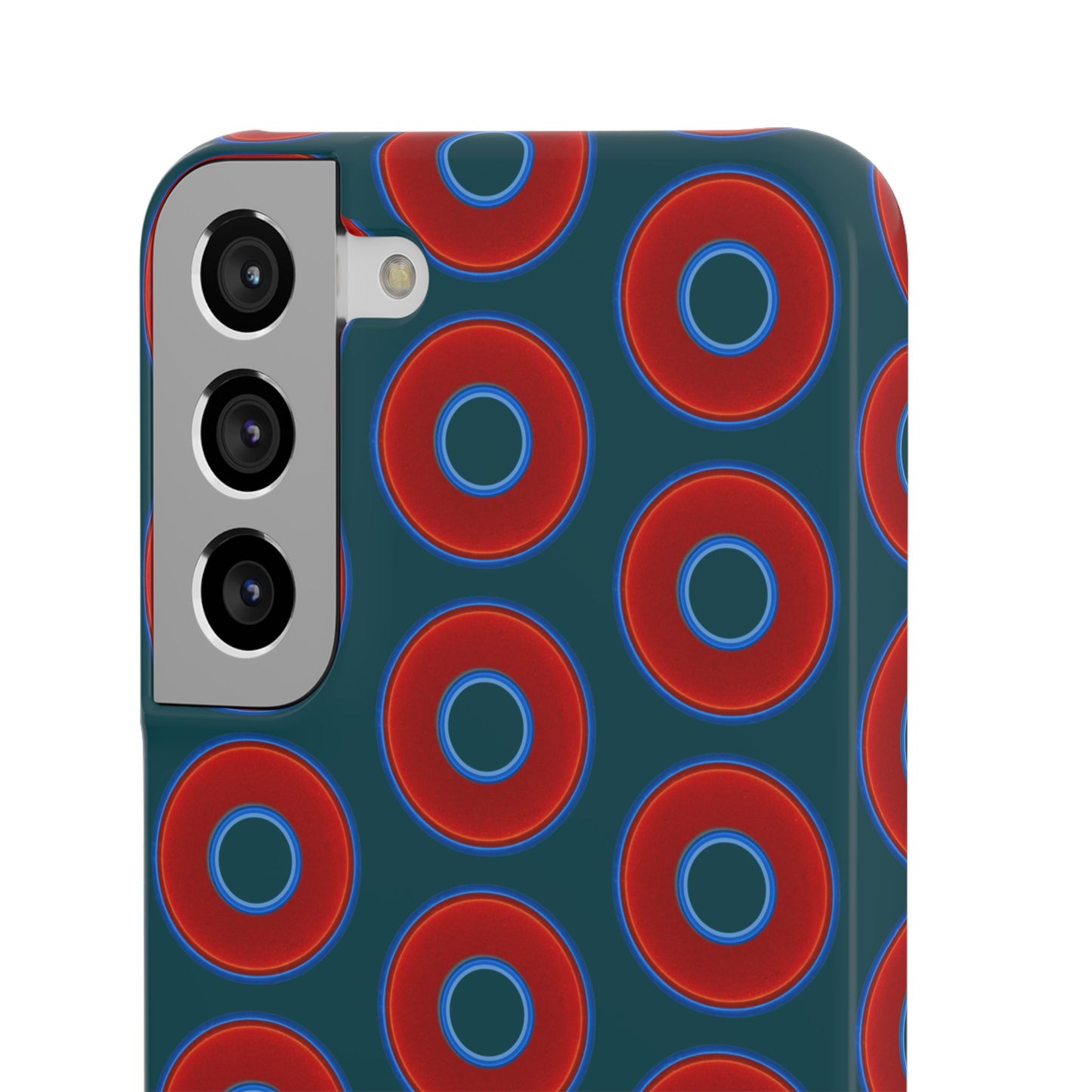 Lumpy Donut Snap Case - red vivid donut print w/midnight teal green background