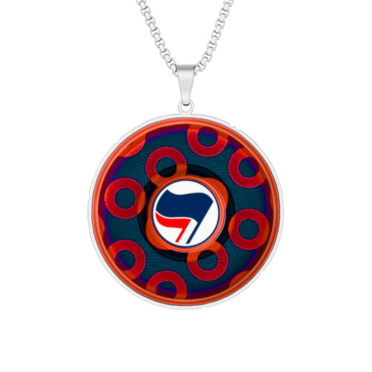 Lump's Heady Donut Necklace - 1" x 1" Stainless Steel Pendant - "Aunt Tifa's Donut" - navy blue/red paradox donut
