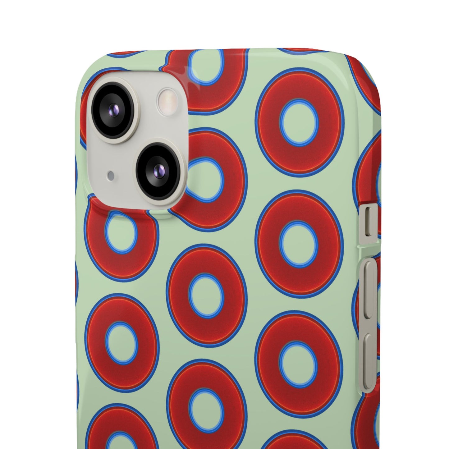 Lumpy Donut Snap Case - red vivid donut print w/seafoam green background