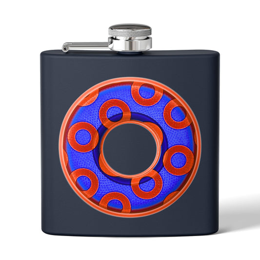 Lump's Donut Flask 6 oz -  Red/Blue Rustic Paradox Donut - [*w/your choice of 5 backgrounds]