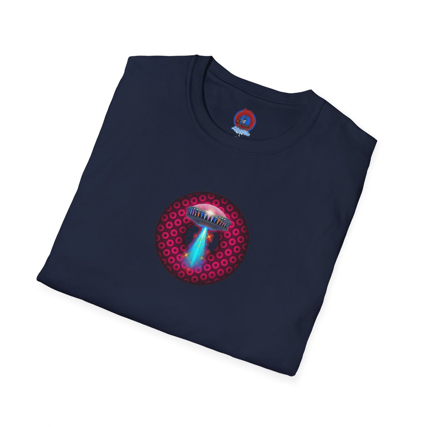 Classic Donut Tee - Unisex Soft-Style - "Donuts now Served on the Mothership" - series 1.0  - variant 2  - red/red paradoxical donut