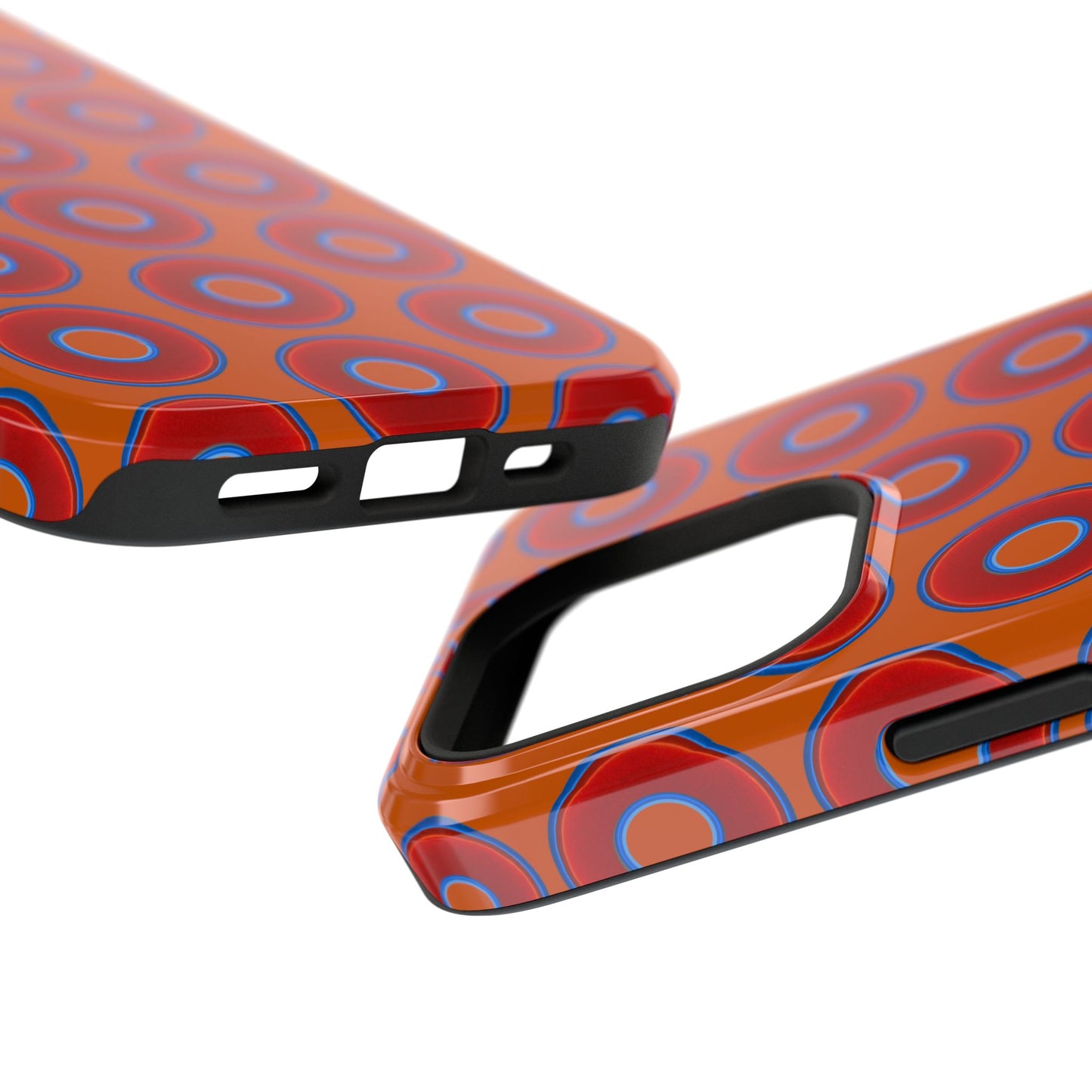 Impact-Resistant Lumpy Donut Case - red vivid donut print w/dark orange background