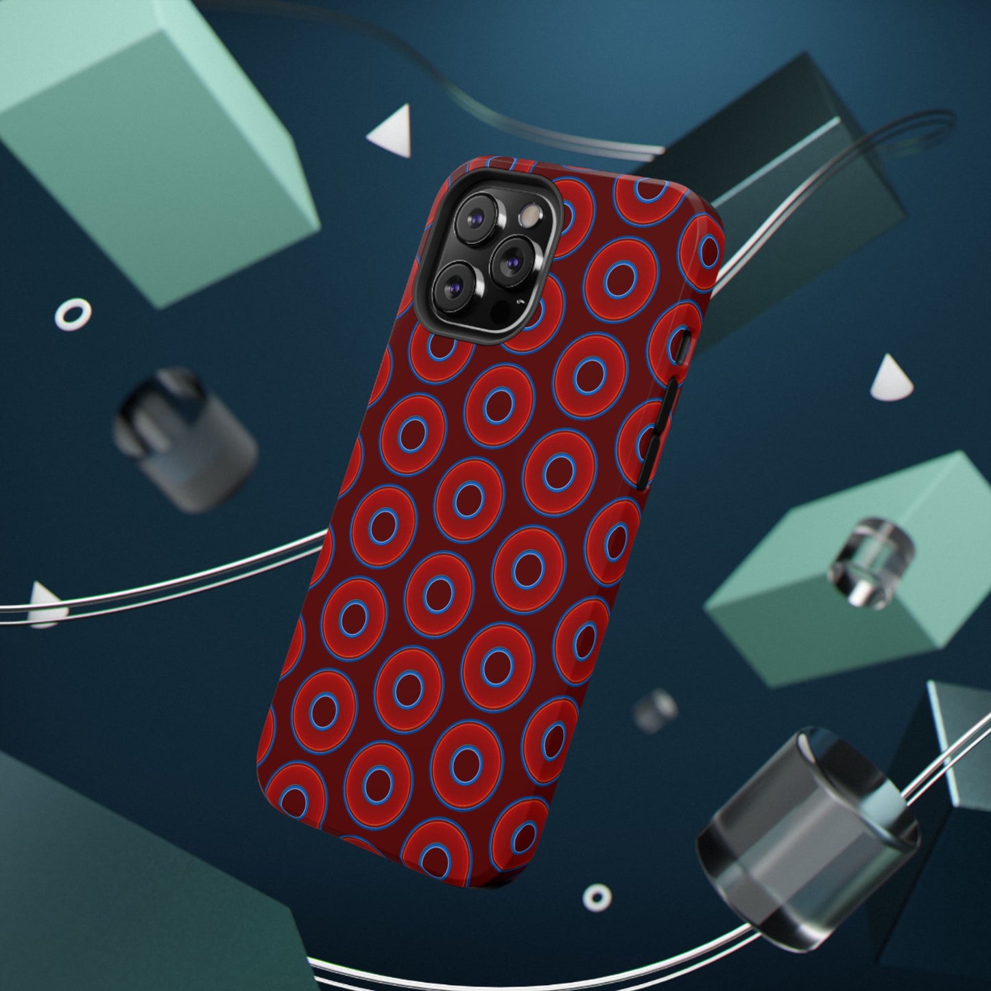 Impact-Resistant Lumpy Donut Case - red vivid donut print w/dark red background