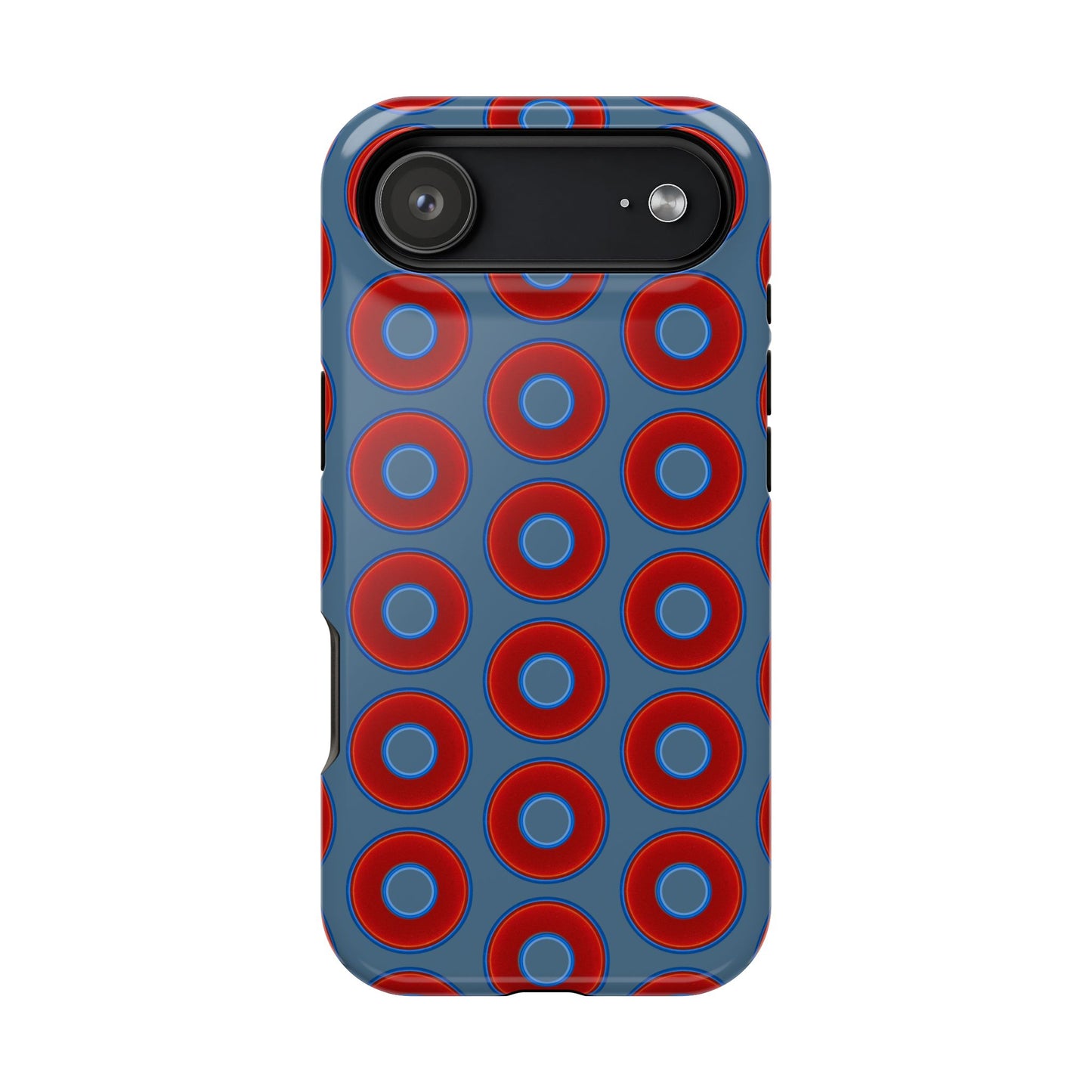 Impact-Resistant Lumpy Donut Case - red vivid donut print w/steel blue background