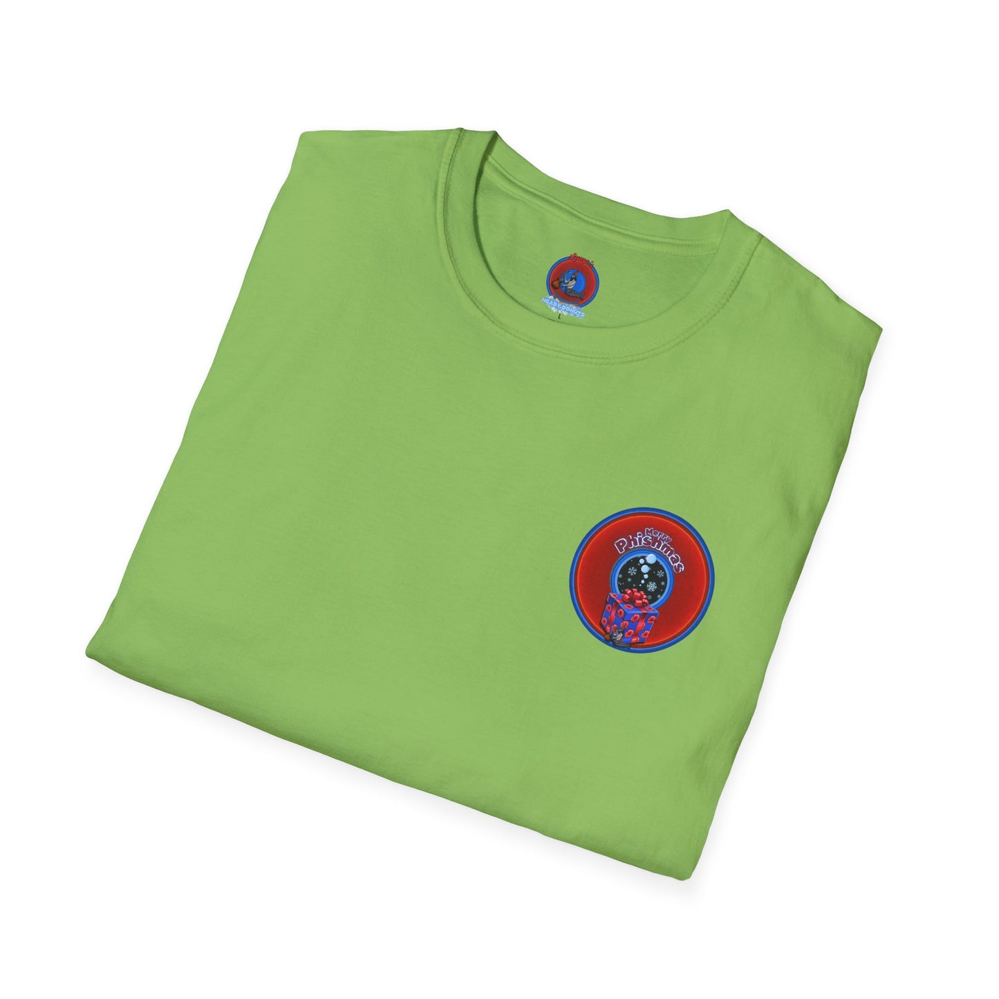 Classic Donut Tee - Unisex Soft-Style - "Phishmas Caroler's Tee " - vivid red/blue donut - variant 4