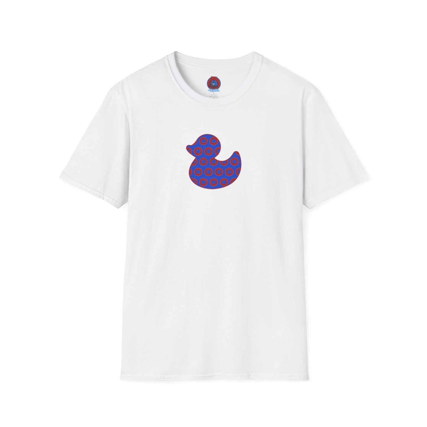 Classic Donut Tee - Unisex Soft-Style - "Rubber Ducky Bath Time Donut" - vivid red/blue donut pattern - variant 3