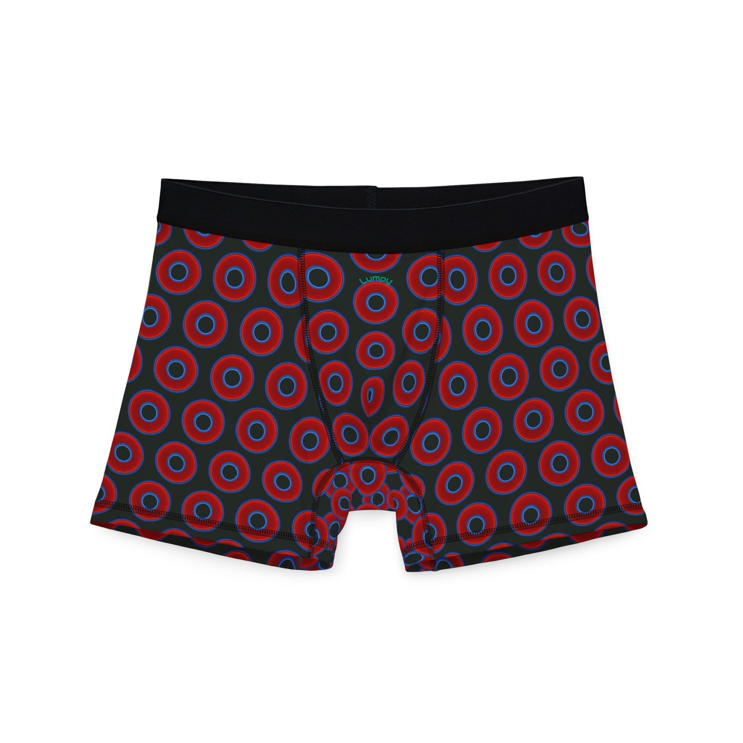Men's Donut Boxers - red vivid donuts w/midnight moss green background