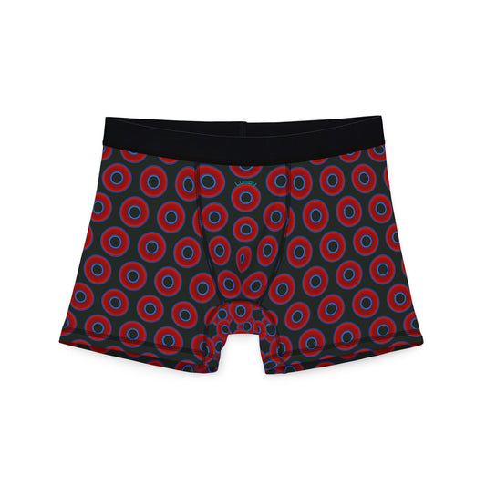 Men's Donut Boxers - red vivid donuts w/midnight moss green background