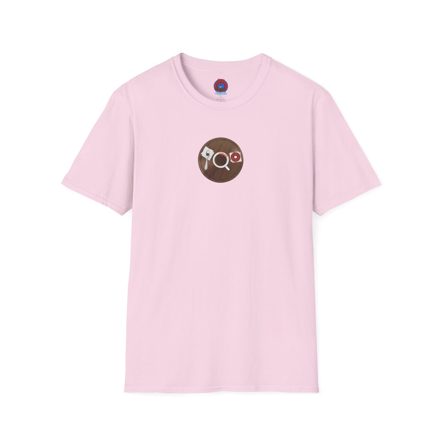 Coffee Traders Tee - Unisex Soft-Style - "Columbia House CDs " - paradoxical donut - variant 1 - coffee front/logo back