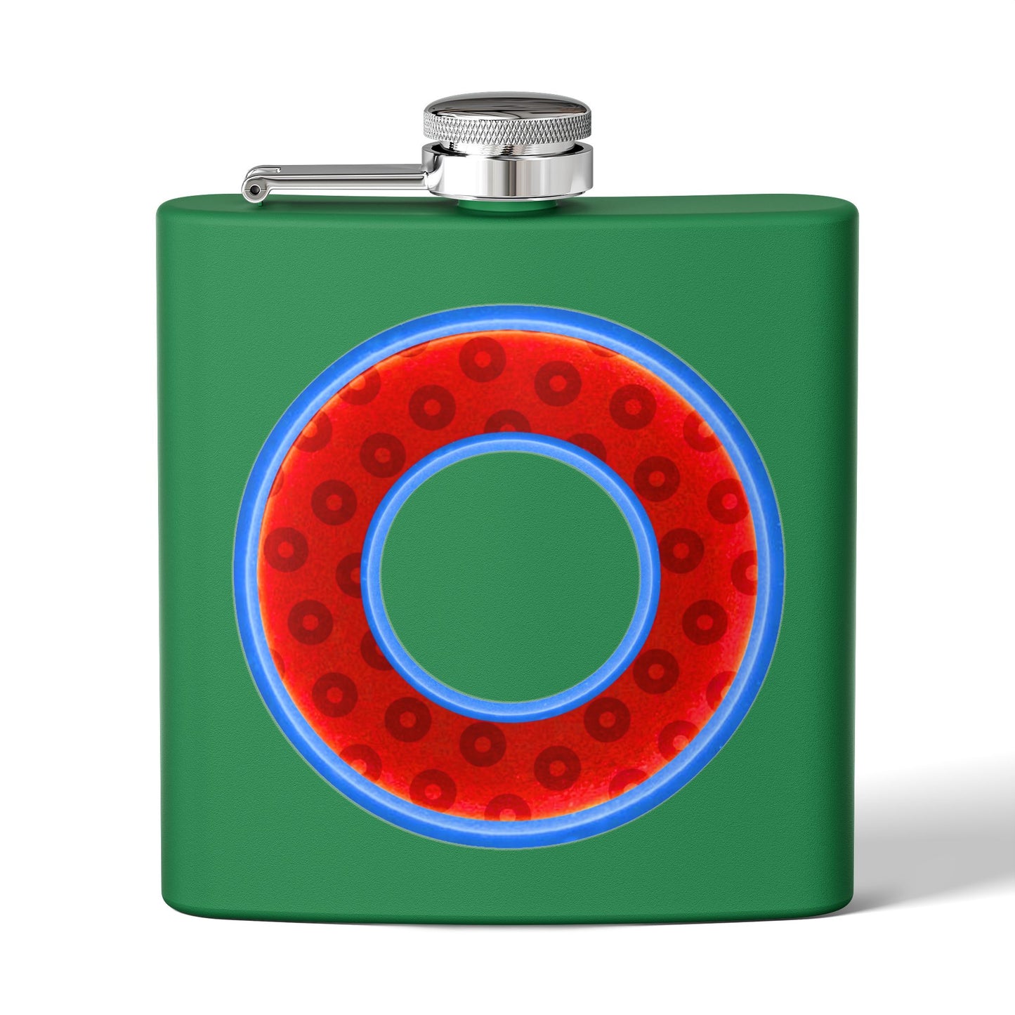 Lump's Donut Flask 6 oz -  Red/Blue Widemouthed Paradox Donut - [*w/your choice of 7 backgrounds]