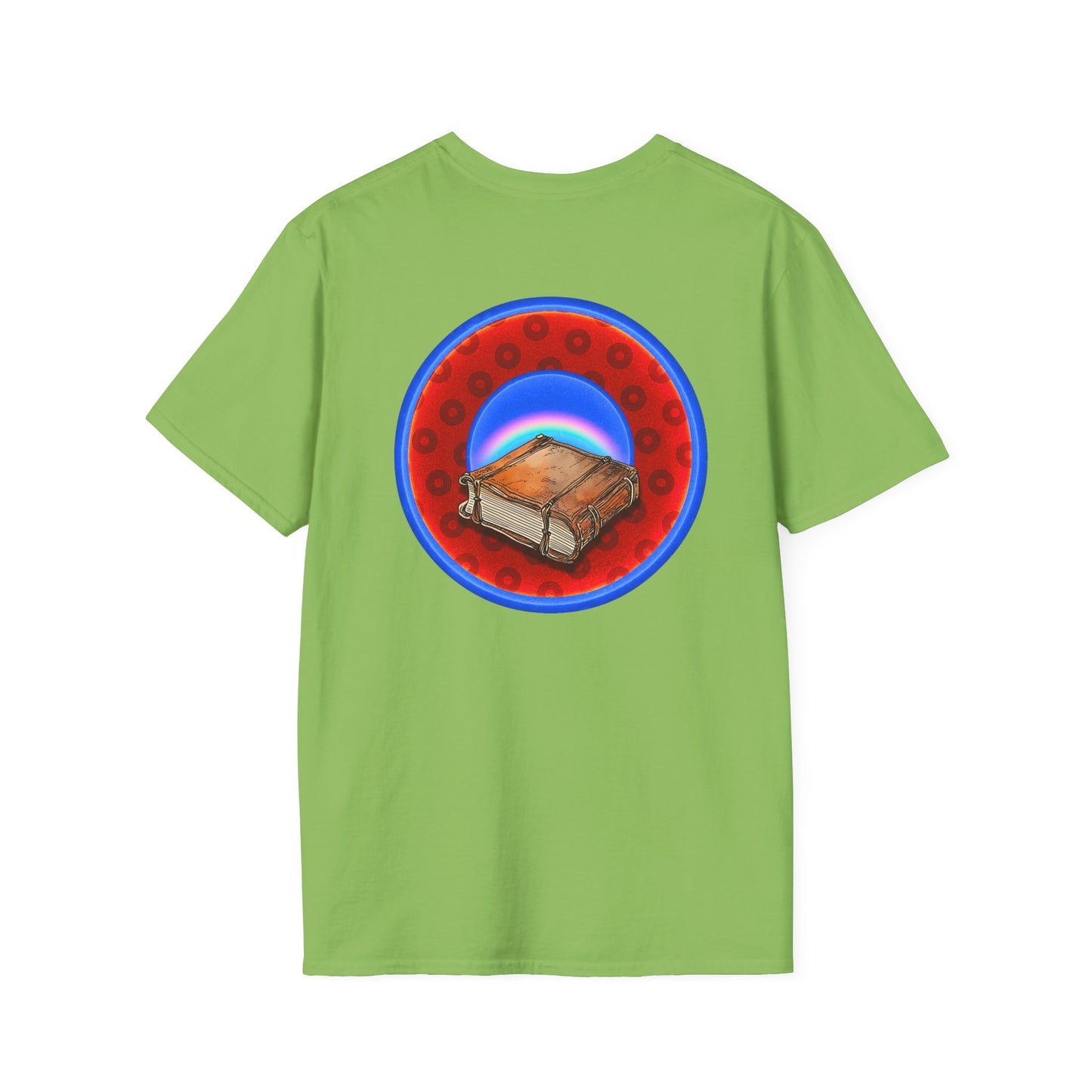 Classic Donut Tee - Unisex Soft-Style - "Read the F'ing Donut Book" - paradoxical widemouthed red/blue donut - variant 2