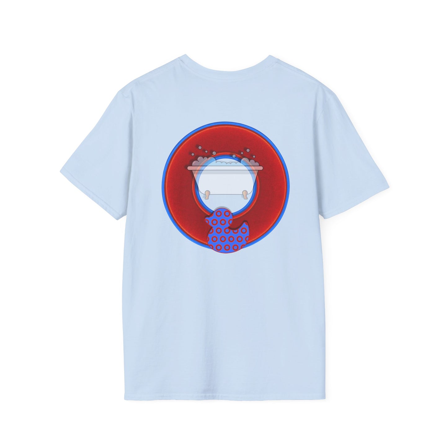 Classic Donut Tee - Unisex Soft-Style - "Rubber Ducky Bath Time Donut" - vivid red/blue donut - w/bathtub - variant 2