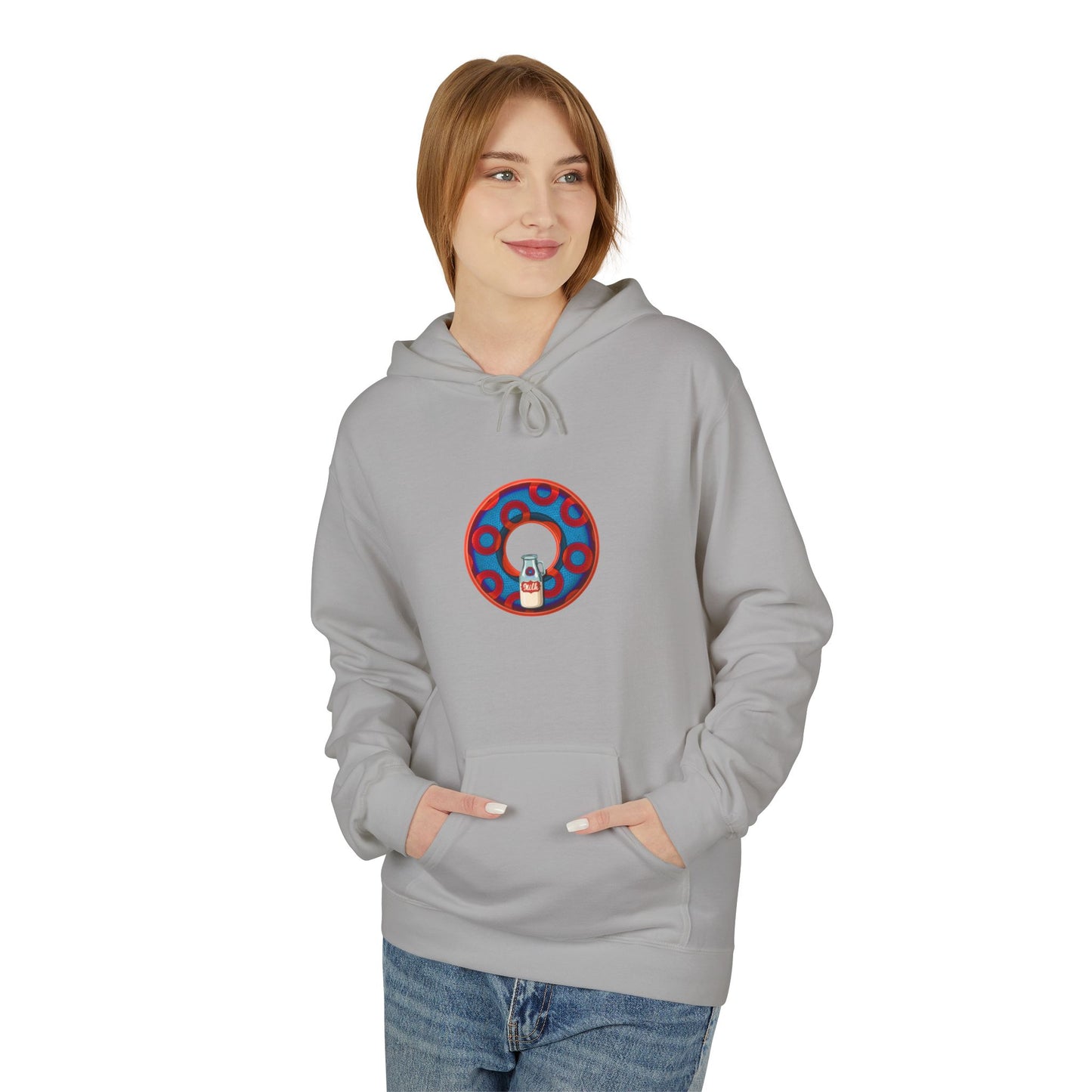 Fleece Harry Hoodies [Midweight Soft-style] - "Wooked Cream Dairy - YEMSG Donut" - blue/red rustic paradox donut - variant 1