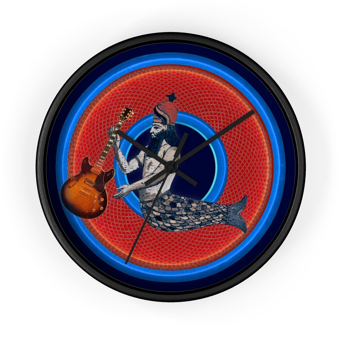 Lumpy Wall Clock - "Doggone Dagon Donut Clock" - variant 1 - rustic red/blue donut w/dark navy background