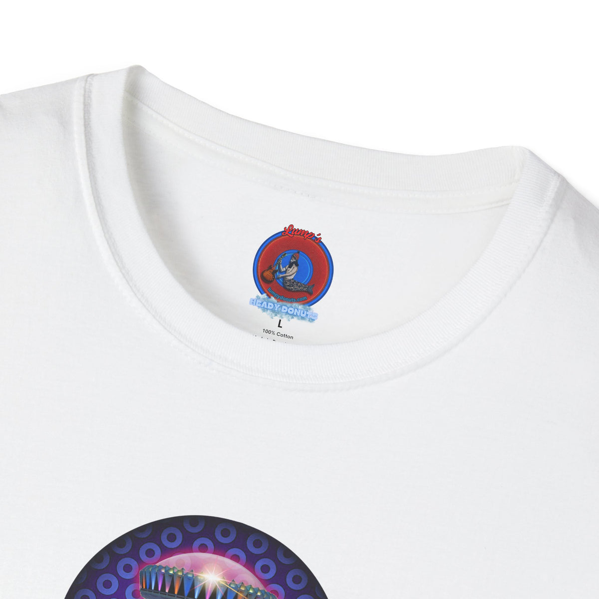 Classic Donut Tee - Unisex Soft-Style - "Donuts now Served on the Mothership" - series 1.0  - variant 5  - purple/violet paradoxical donut