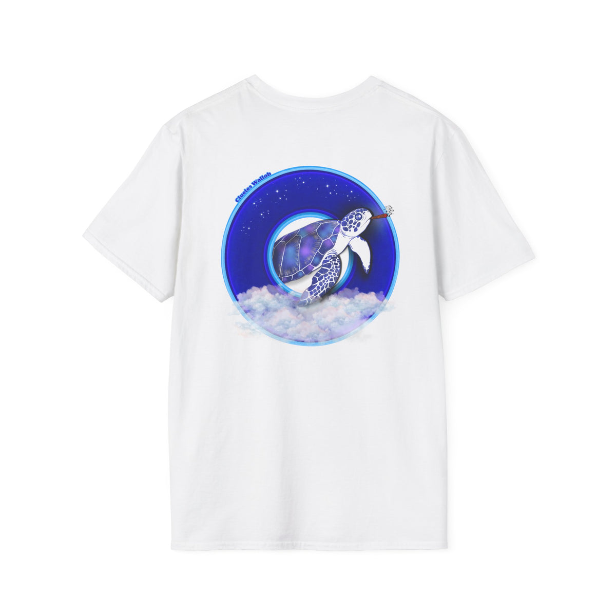 Classic Donut Tee - Unisex Soft-Style - "Clueless Wallob's Donuts" - vivid blue sky donut