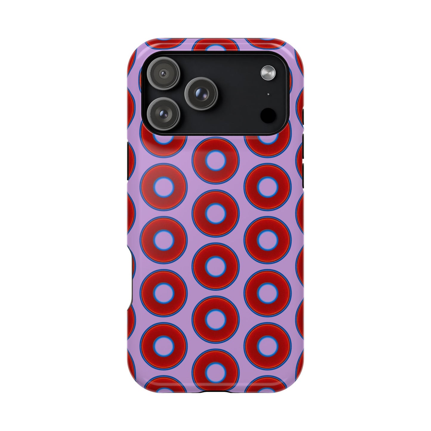 Impact-Resistant Lumpy Donut Case - red vivid donut print w/wisteria purple background