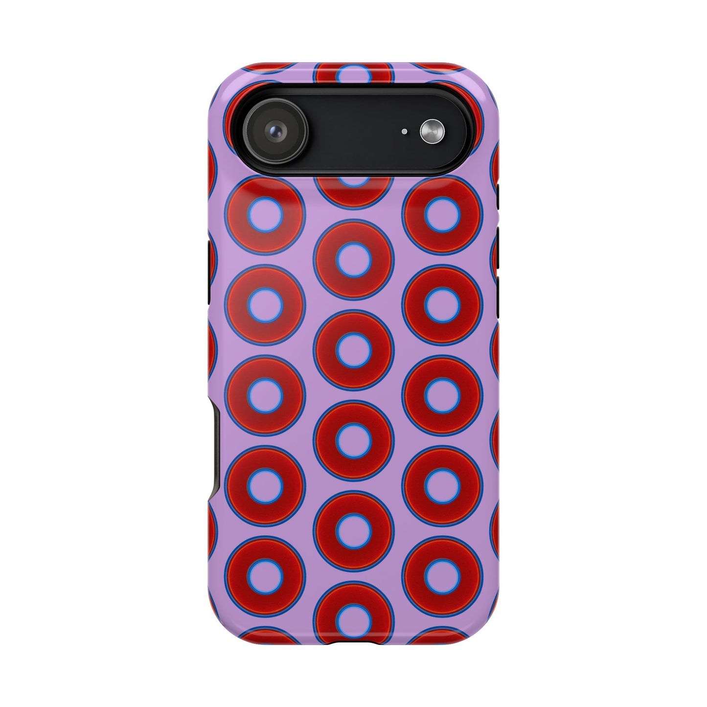 Impact-Resistant Lumpy Donut Case - red vivid donut print w/wisteria purple background
