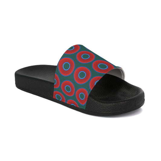 Lumpy Sandals - slip-ons - red vivid donuts w/dark Fenway green background