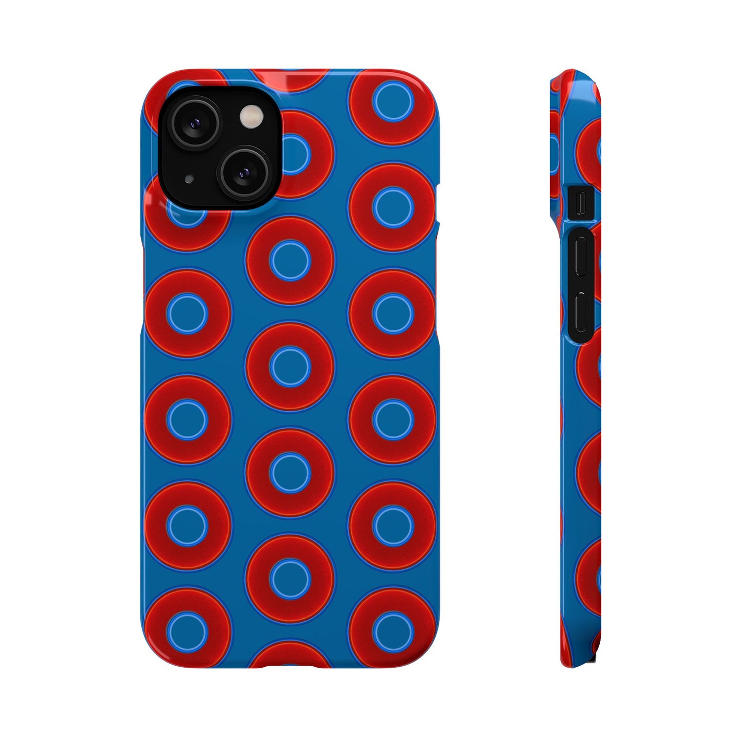 Lumpy Donut Snap Case - red vivid donut print w/wavy navy blue background
