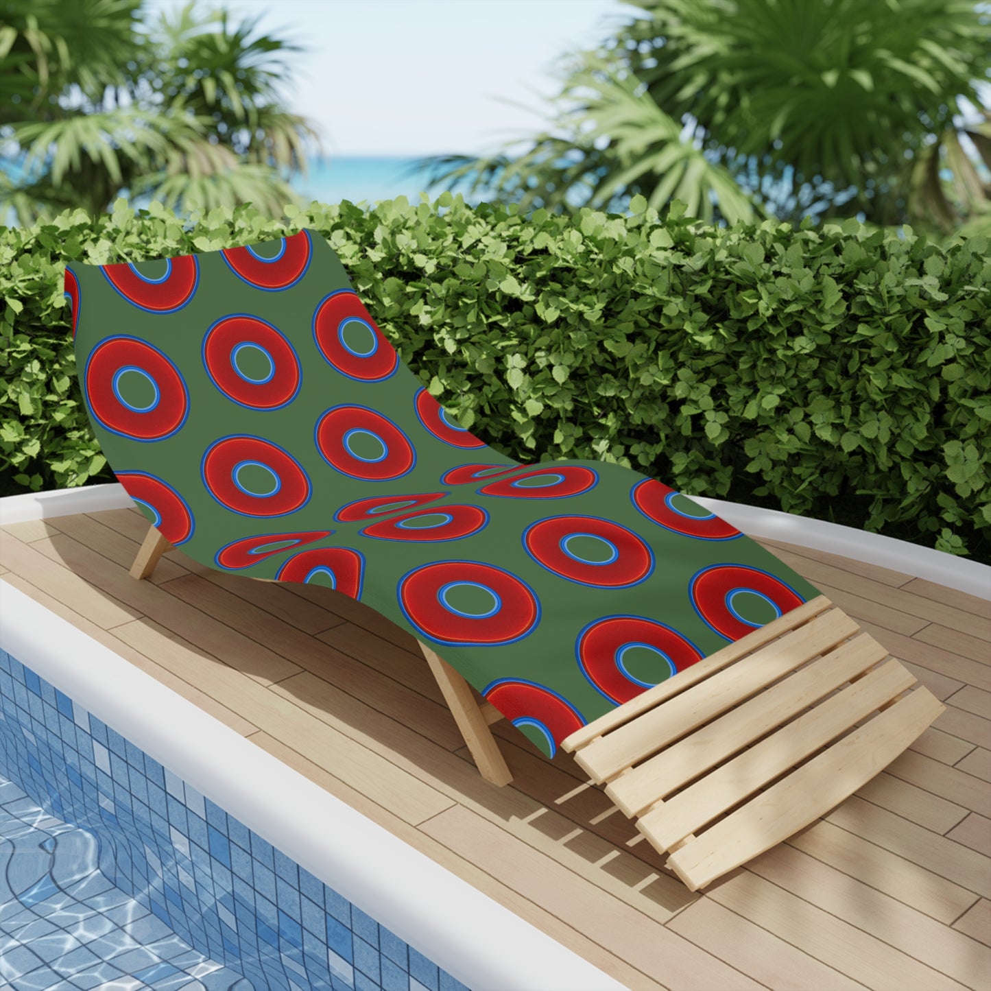 Lumpy Donut Towels - vivid red donuts w/dark green background