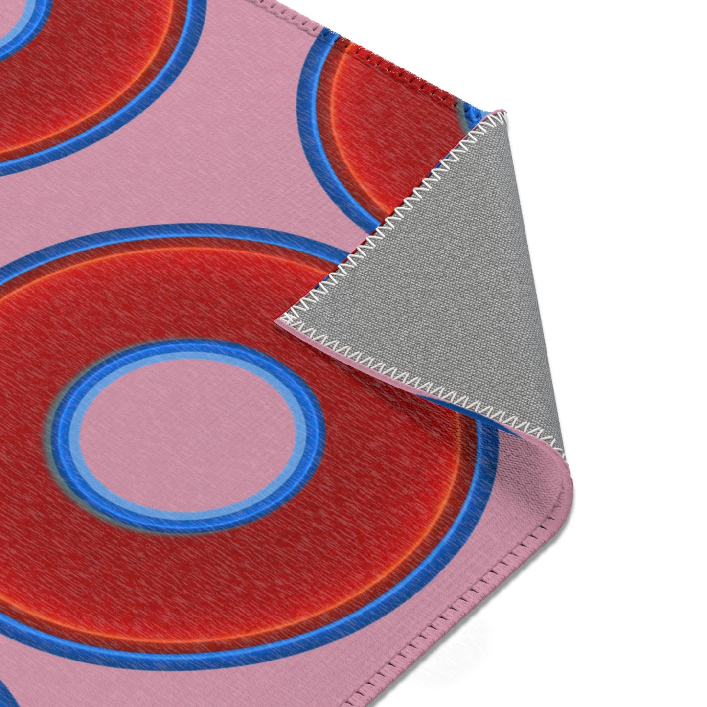 Lumpy Donut Print Rug - choice of 3 sizes - vivid red donut print w/pale magenta background