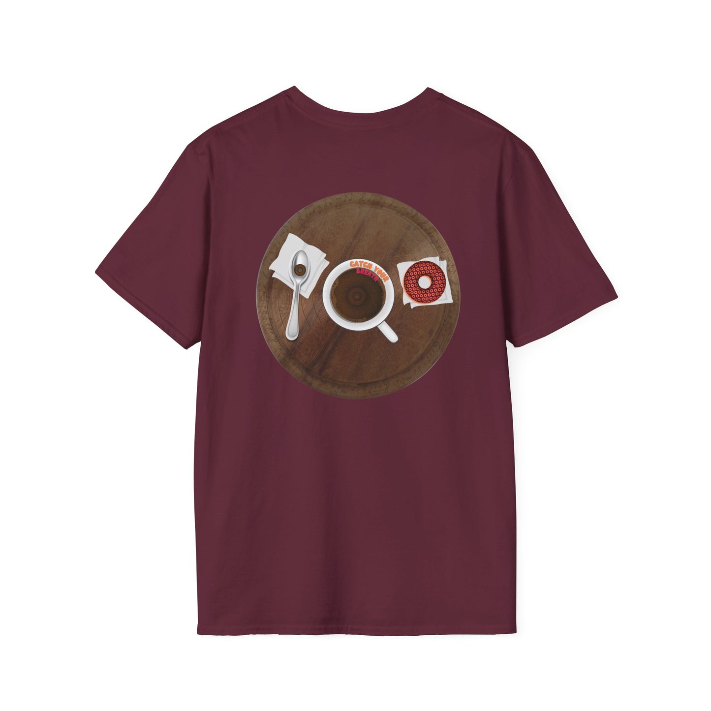 Classic Donut Tee - Unisex Soft-Style - "Coffee With My Donuts" - wooden table donut