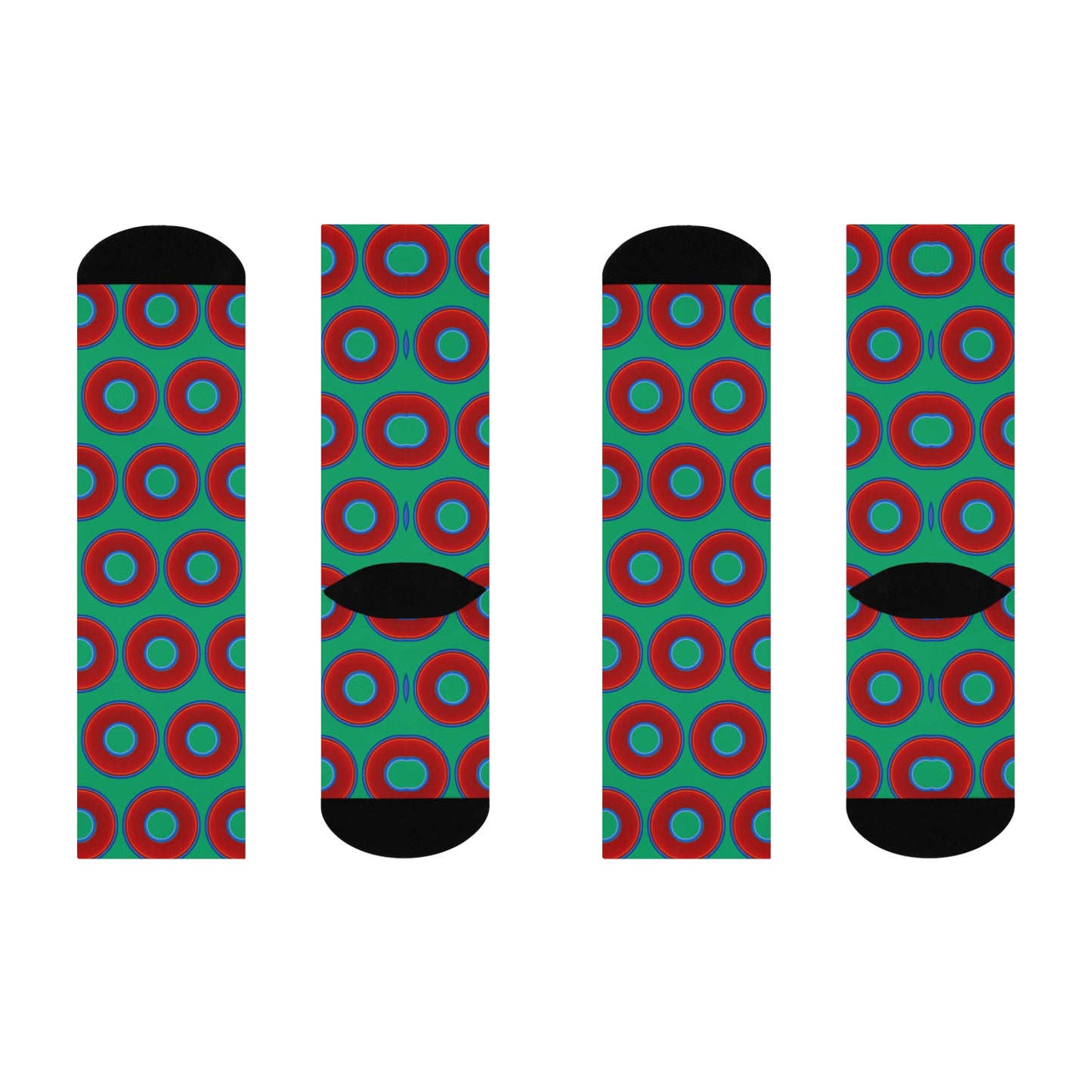 Lumpy Sox - cushioned crew - vivid red donut print w/jade green background