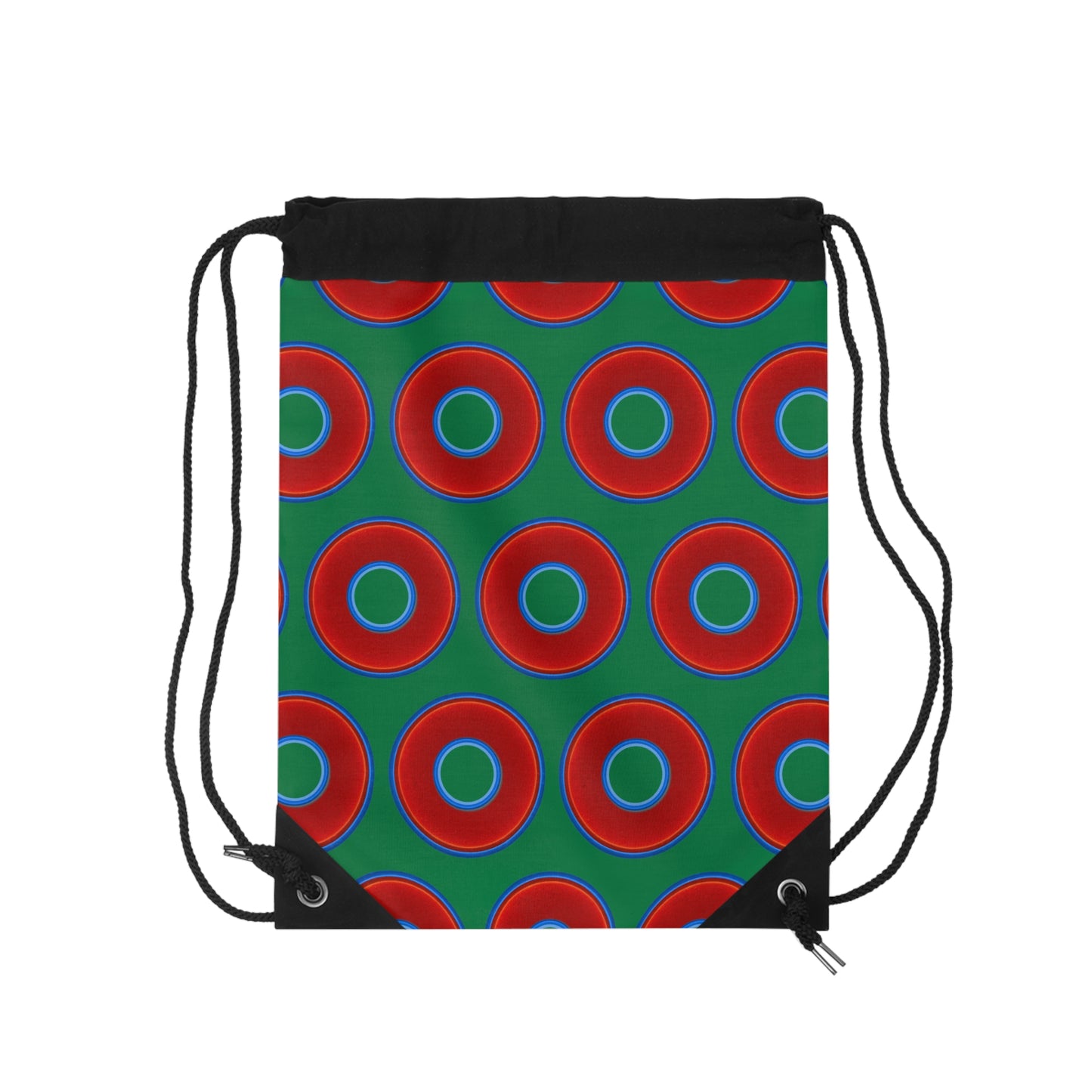 Lumpy Donut Drawstring Bag - red vivid donuts print w/green background