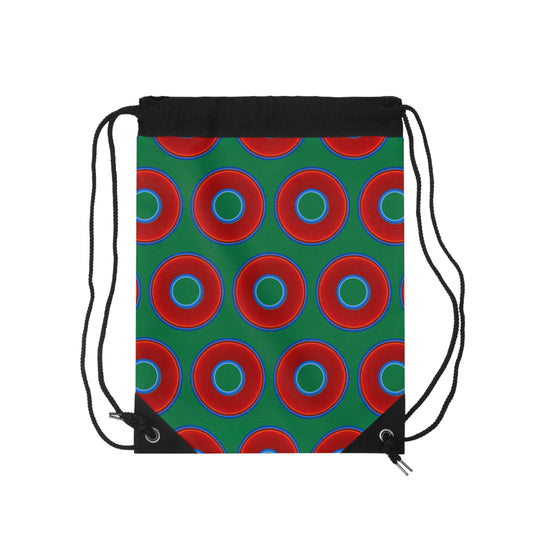 Lumpy Donut Drawstring Bag - red vivid donuts print w/green background