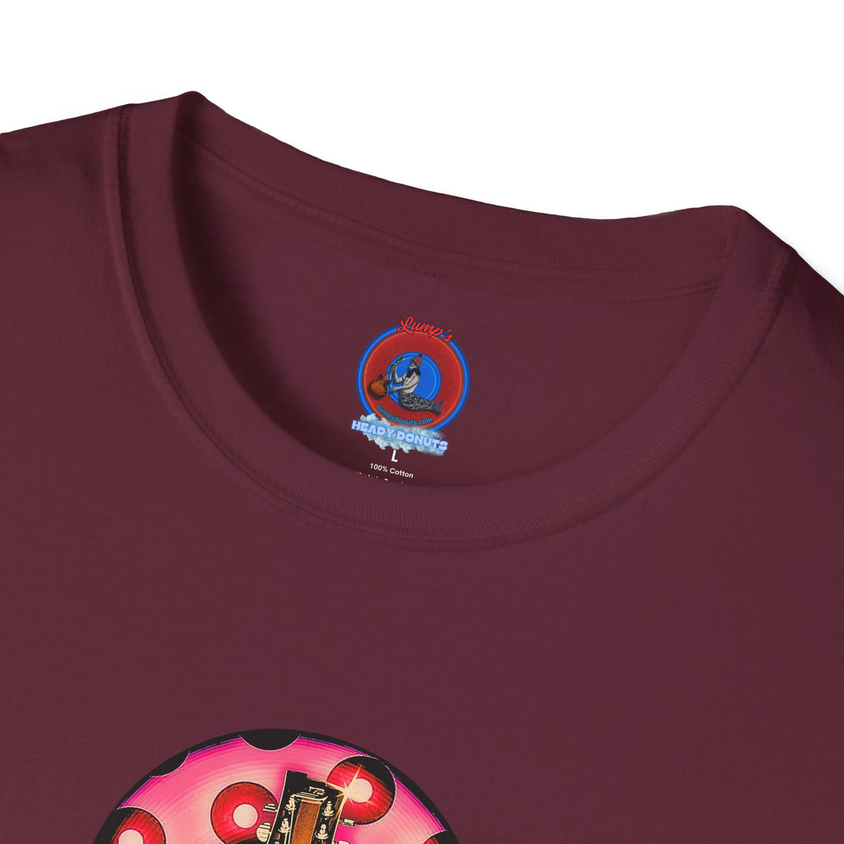 Classic Donut Tee - Unisex Soft-Style - "Would You Be My Donut?" - paradoxical faded magenta/red donut - variant 1