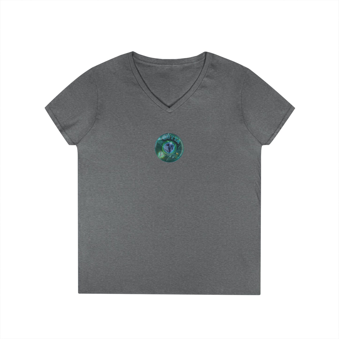 Women's Donut V-Neck Tee - "Momma just got out of Sing Sing" - vivid teal green donut w/