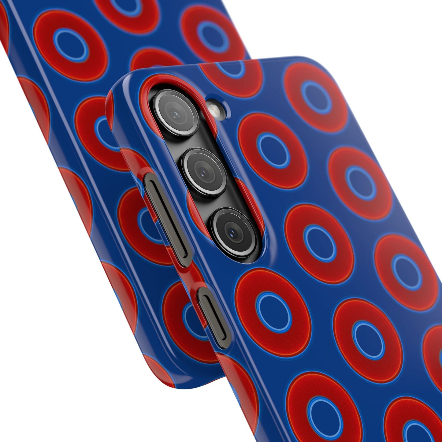 Lumpy Donut Snap Case - red vivid donut print w/dark blue background