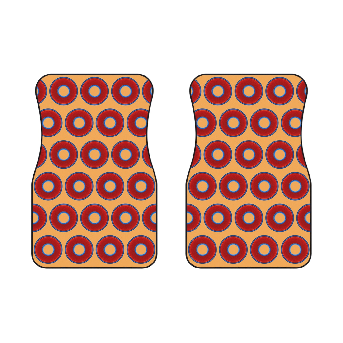 Contacted Car Mats - Set of 2/Front - vivid donut print w/creamsicle orange background