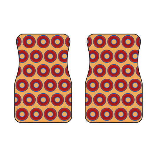 Contacted Car Mats - Set of 2/Front - vivid donut print w/creamsicle orange background