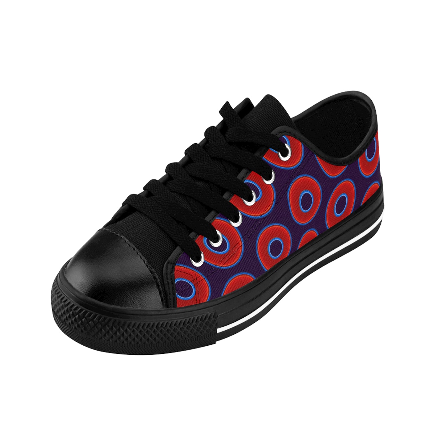 Women's Cushiony Convectors - Low Top - large red vivid donut print w/midnight purple background