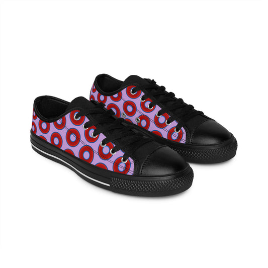 Men's Cushiony Convectors - Low Top - large red vivid donut print w/wisteria purple background