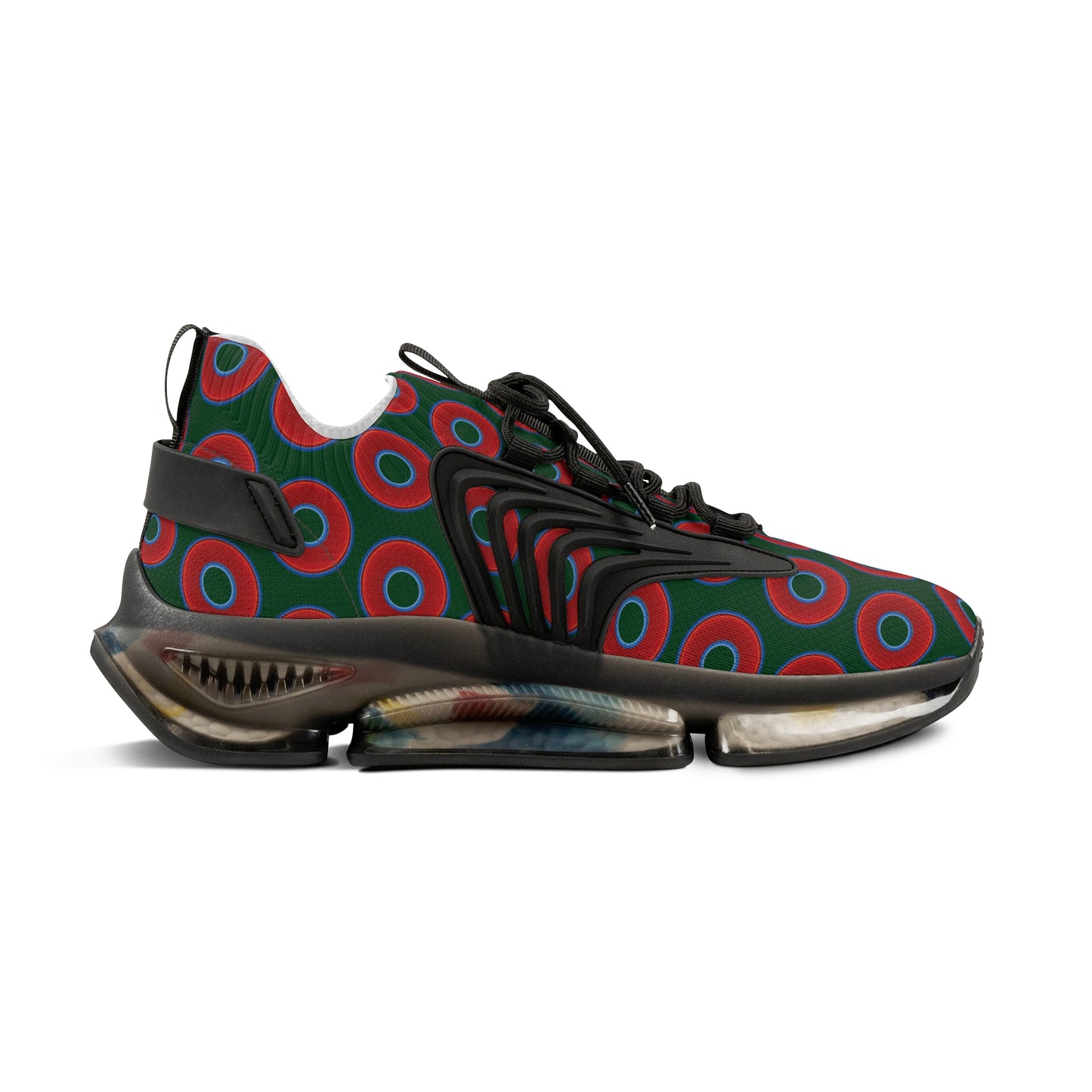 Donut Kicks - red vivid donut print w/deep pond green background