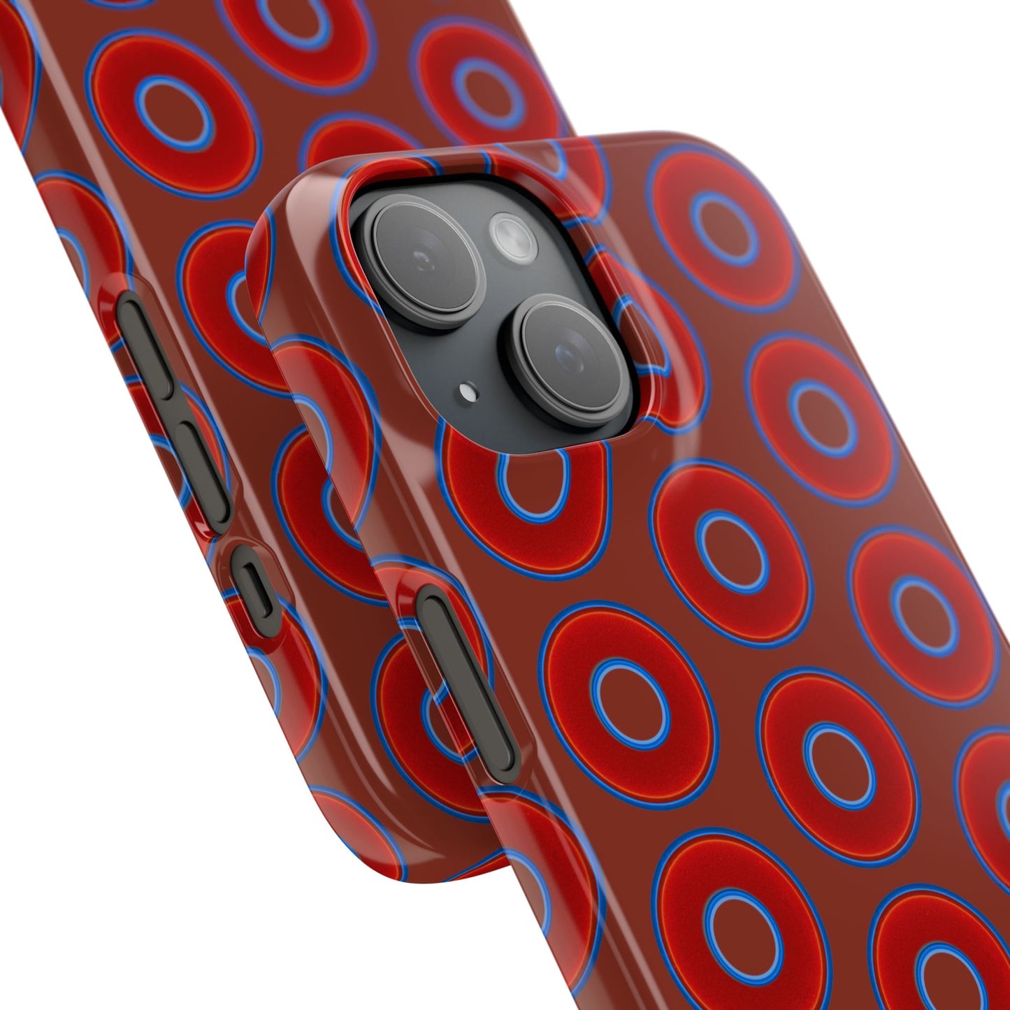 Lumpy Donut Snap Case - red vivid donut print w/burnt umber background