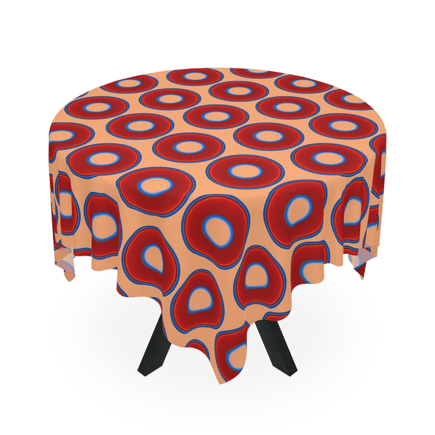 Lumpy Tablecloth - 55.1" x 55.1" - vivid red donuts w/peach background