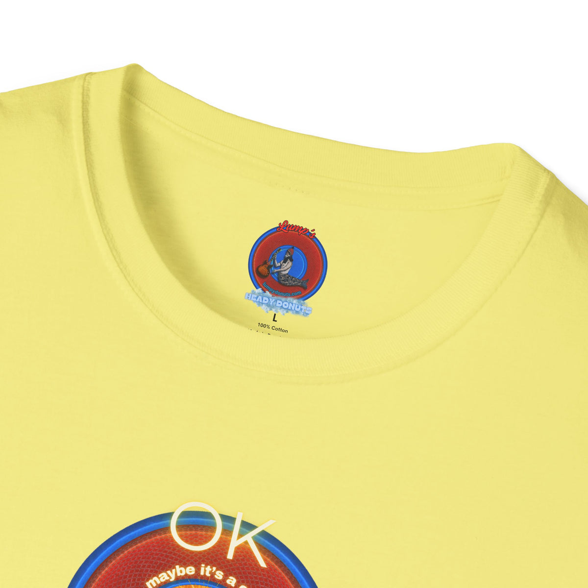 Classic Donut Tee - Unisex Soft-Style - "Donuts: Conjurers of Awesome" - series 1.0  - variant 3 - w/"okay" - red donut