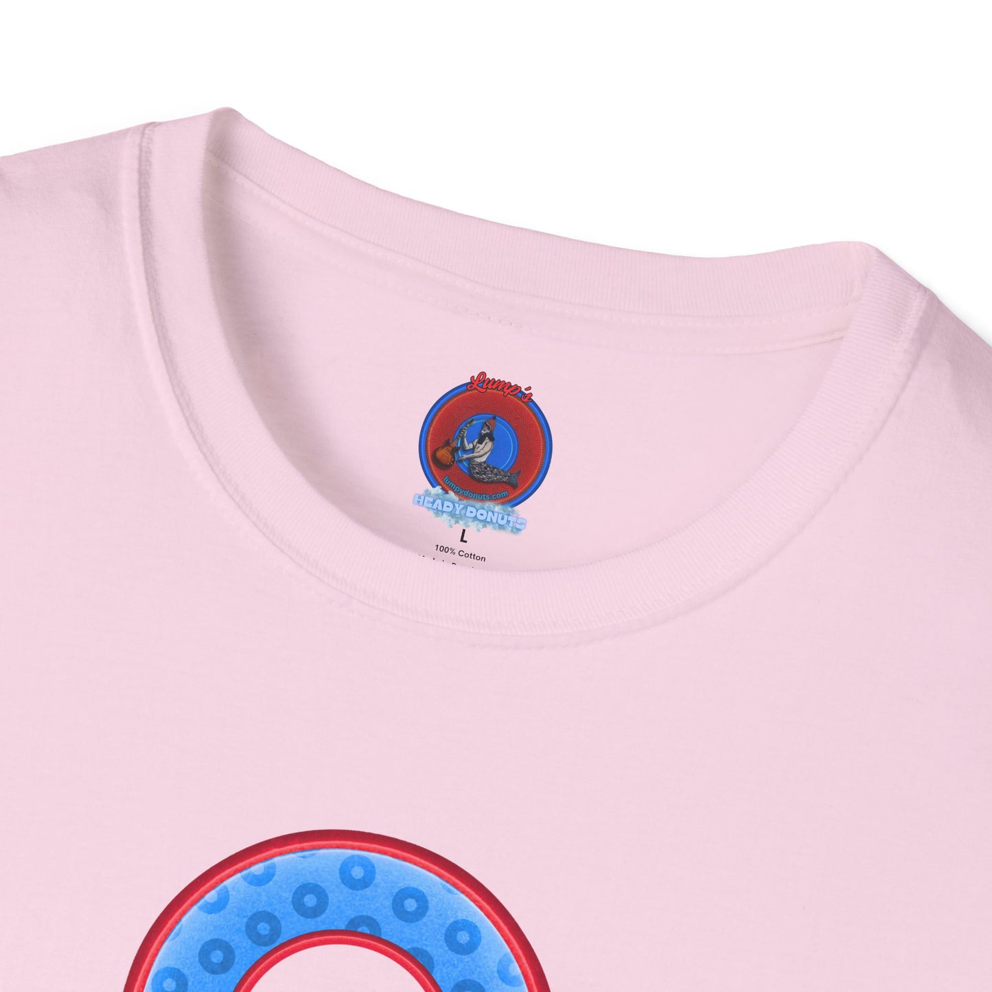 Plain Donuts/Unisex Soft-Style - "Plain Wide Mouthed Paradoxical Donuts" - light blue/red donuts