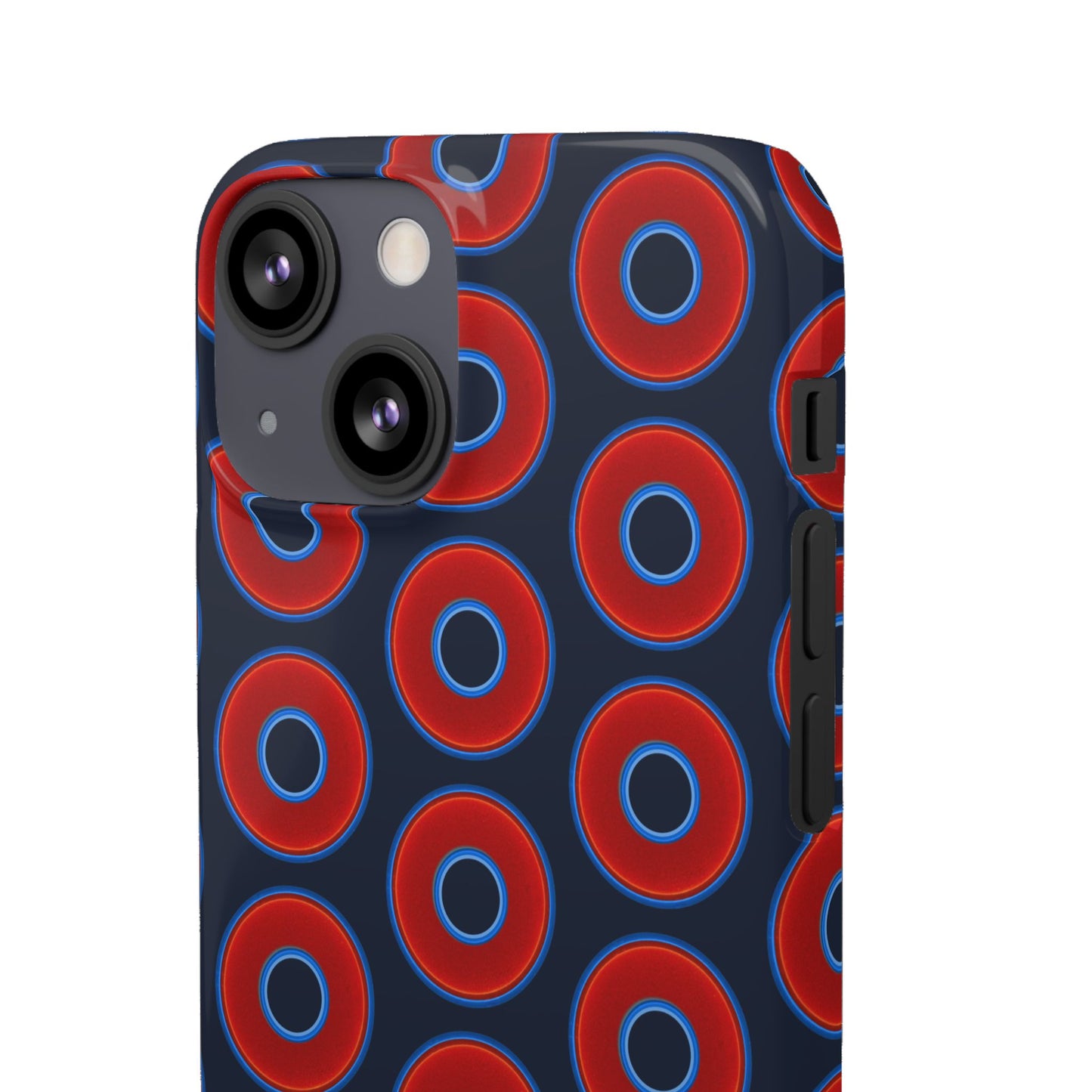 Lumpy Donut Snap Case - red vivid donut print w/midnight teal blue background