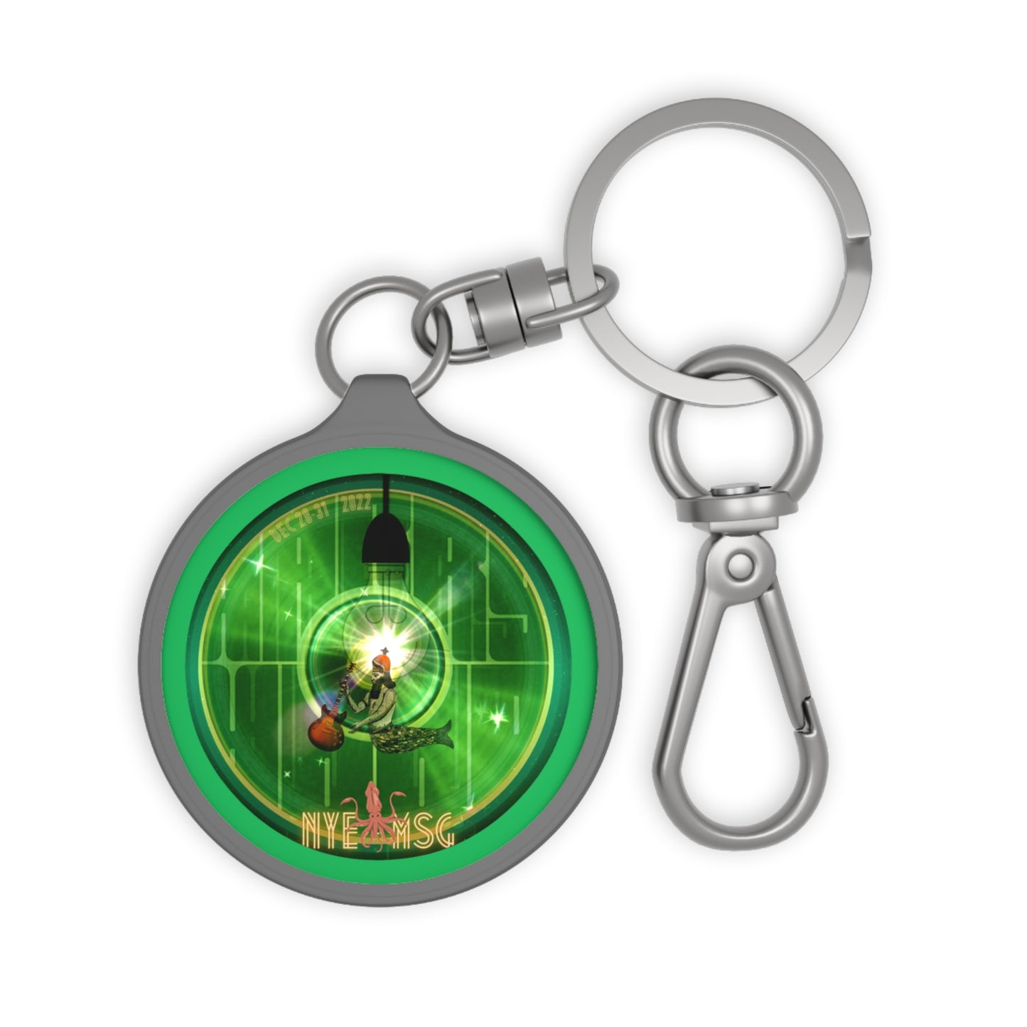 Lumpy Donut Keychain - "There was a party Dec 28-31 2022 in NYC, now tell me where were you" - series 1.0 - green reflective donut w/light on
