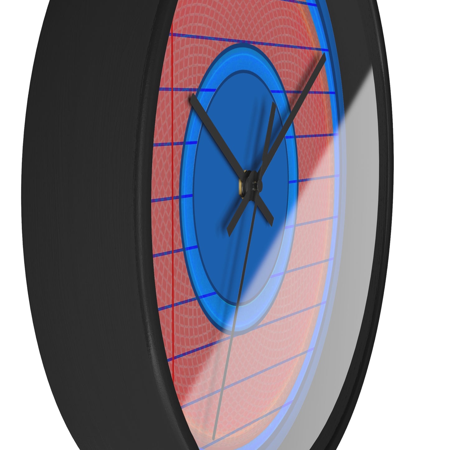 Lumpy Wall Clock - "Tasty Donut Clock" - variant 3 - rustic red donut w/lines/paper & dark navy blue background