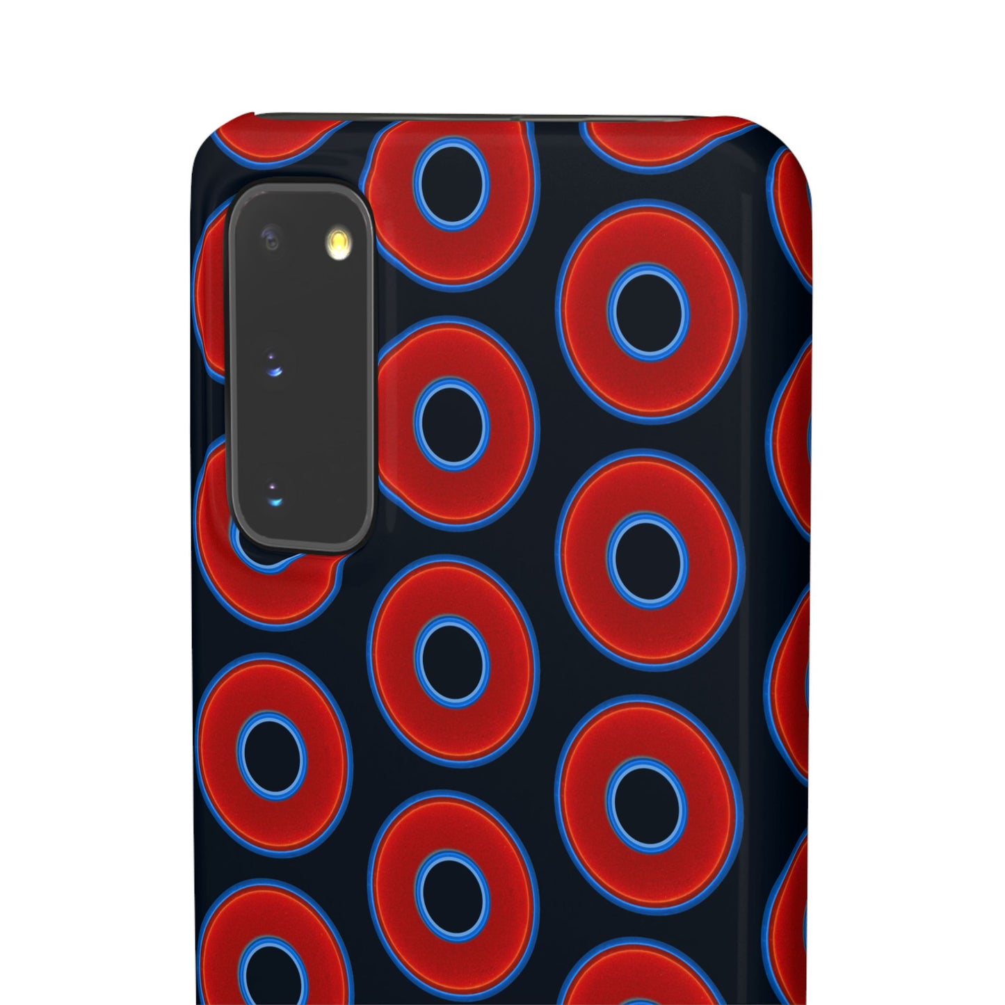 Lumpy Donut Snap Case - red vivid donut print w/blue charcoal background